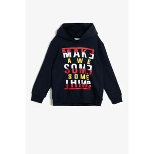 Koton Hooded Fabric Ribbed Printed Sweatshirt with Soft Feather Inside