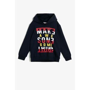 Koton Hooded Fabric Ribbed Printed Sweatshirt with Soft Feather Inside
