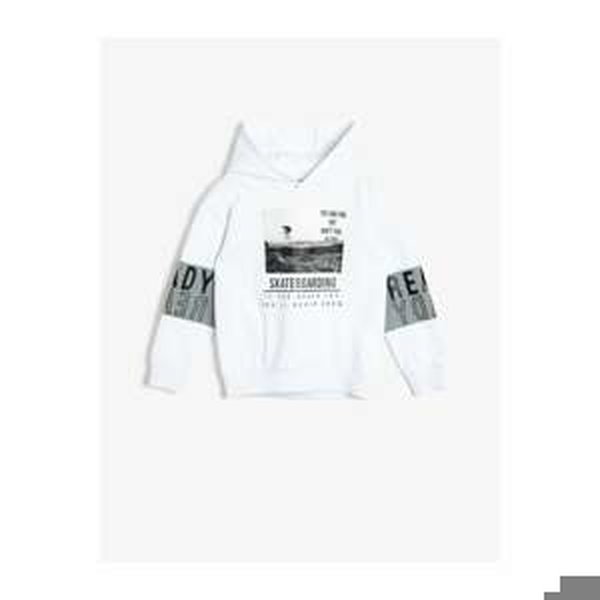 Koton Hooded Printed Ribbed Sweatshirt