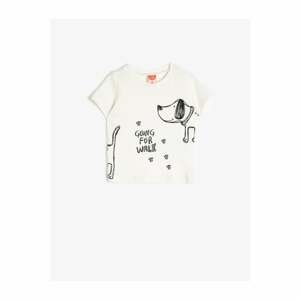 Koton Baby Boy Ecru Printed Short Sleeve Crew Neck T-Shirt