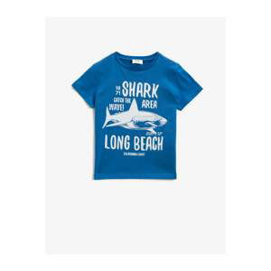 Koton Boy Blue Written Crew Neck Short Sleeve Cotton T-Shirt