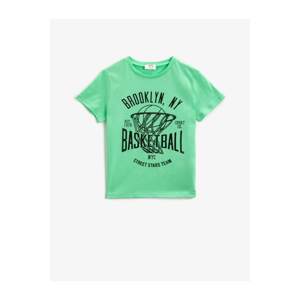 Koton Boy Green Written Crew Neck Short Sleeve Cotton T-shirt