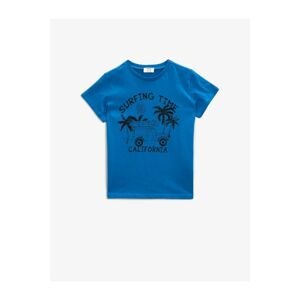 Koton Boy's Navy Blue Short Sleeve Printed Crew Neck Cotton T-Shirt