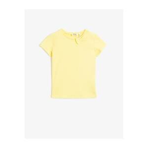 Koton Girl's Yellow Bow Cotton Short Sleeve T-Shirt