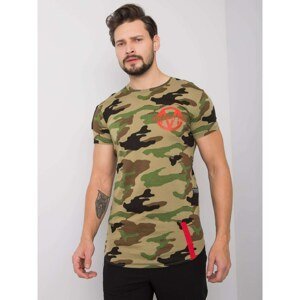 Khaki men's t-shirt with a military motif