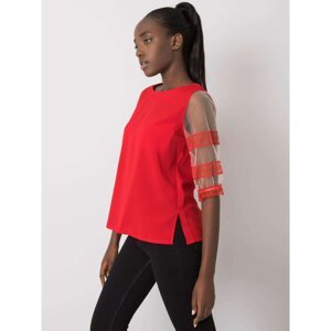 Red blouse with transparent sleeves