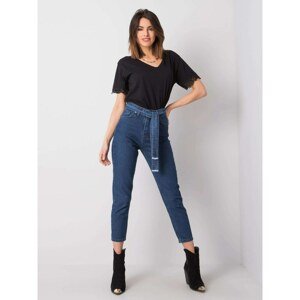 RUE PARIS Blue jeans with a belt