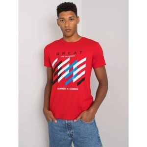 Red men's t-shirt with a colorful print