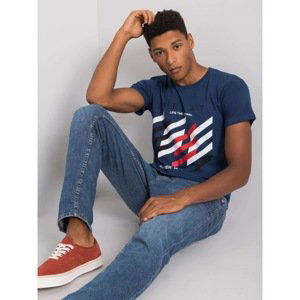 Men's navy blue t-shirt with a colorful print