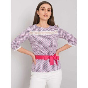 White and pink blouse with colorful patterns