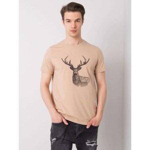 LIWALI Men's beige t-shirt with a contrasting print