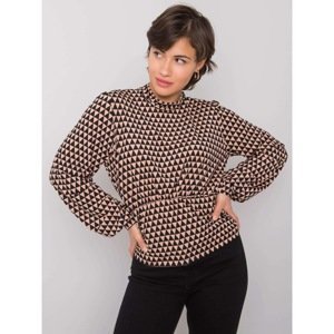 RUE PARIS Black and beige blouse with geometric patterns