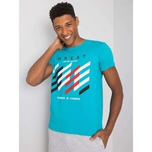 Turquoise men's t-shirt with a colorful print