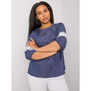 Plus size blue blouse with lace inserts