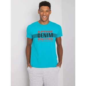 Turquoise men's cotton t-shirt with a print
