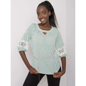 Women's white and green patterned blouse
