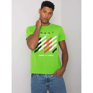 Green men's t-shirt with a colorful print