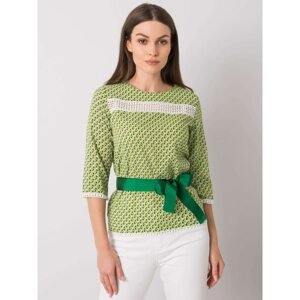 Green blouse with colorful patterns