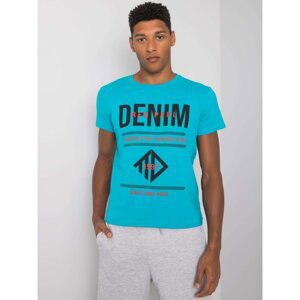 Turquoise cotton men's t-shirt with a print