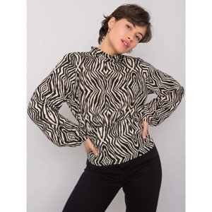 RUE PARIS Black and beige women's blouse with patterns