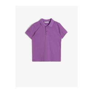 Koton Boys Purple Basic Cotton Sleeve Tricot Detailed Polo Pique T-Shirt