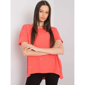 Coral blouse with pearls