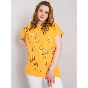 Dark yellow plus size cotton blouse with inscriptions