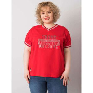 Women's red blouse of larger size with patch