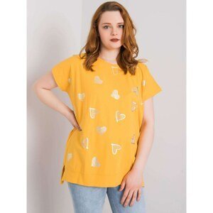 Yellow cotton blouse plus sizes with patches