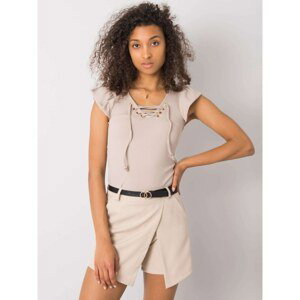 Beige blouse with laced neckline