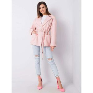 Light pink women's coat with a tie