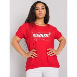 Red plus size blouse with an inscription