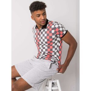 Men's checkered polo shirt in gray and white