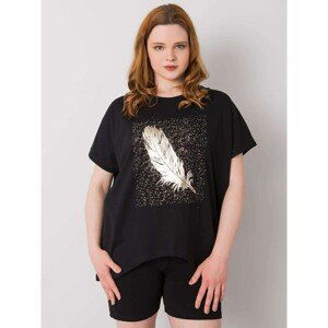 Black plus size blouse with print and appliqués