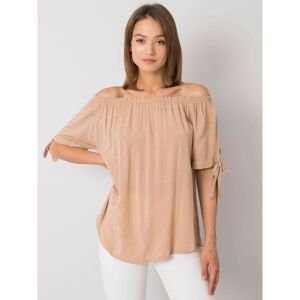 Camel blouse with Spanish neckline