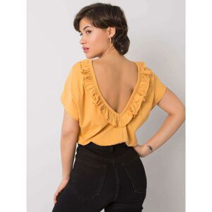 Dark yellow blouse with neckline on the back