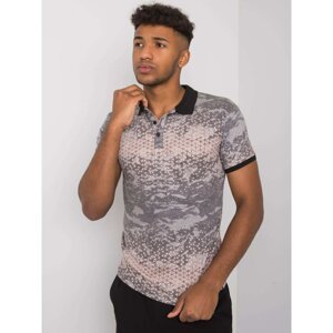 Gray and beige men's polo shirt with print