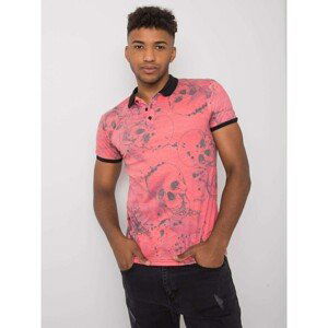 Men's coral polo shirt with print