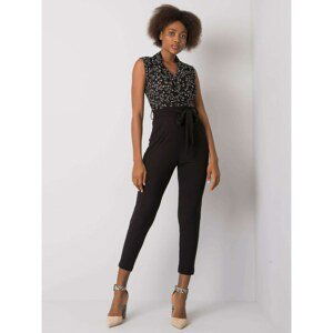 RUE PARIS Black women's jumpsuit with a belt