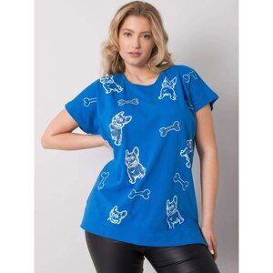 Lady's blue blouse with print and application