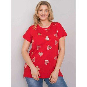 Red plus size cotton blouse with appliques