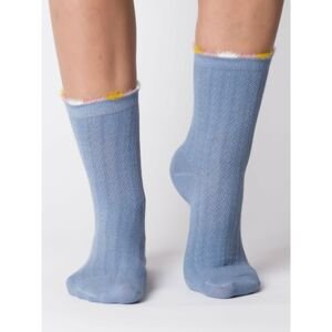 Blue warm socks with decorative weave and down