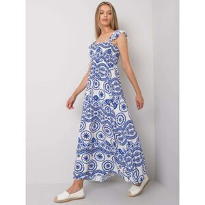 Long, white and blue patterned dress