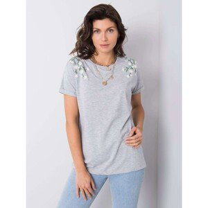 Gray women's t-shirt with floral embroidery