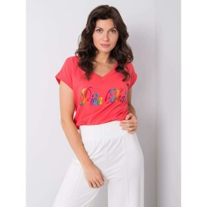 Coral T-shirt with colorful print