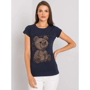 Women's dark blue T-shirt with rhinestones