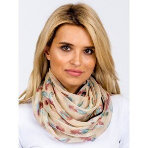Beige scarf with colorful feathers