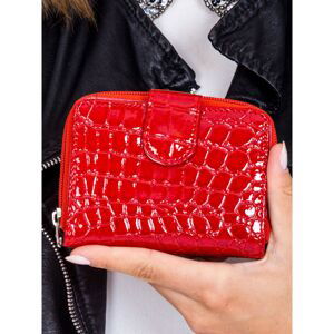 Women's red wallet with an embossed animal pattern