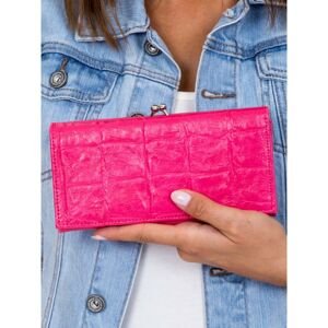 Pink wallet with an embossed crocodile skin pattern