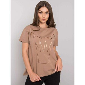 Dark beige women's cotton T-shirt with print